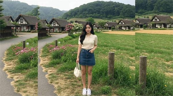 Chân váy jean ngắn phối áo polo gọn gàng trẻ trung