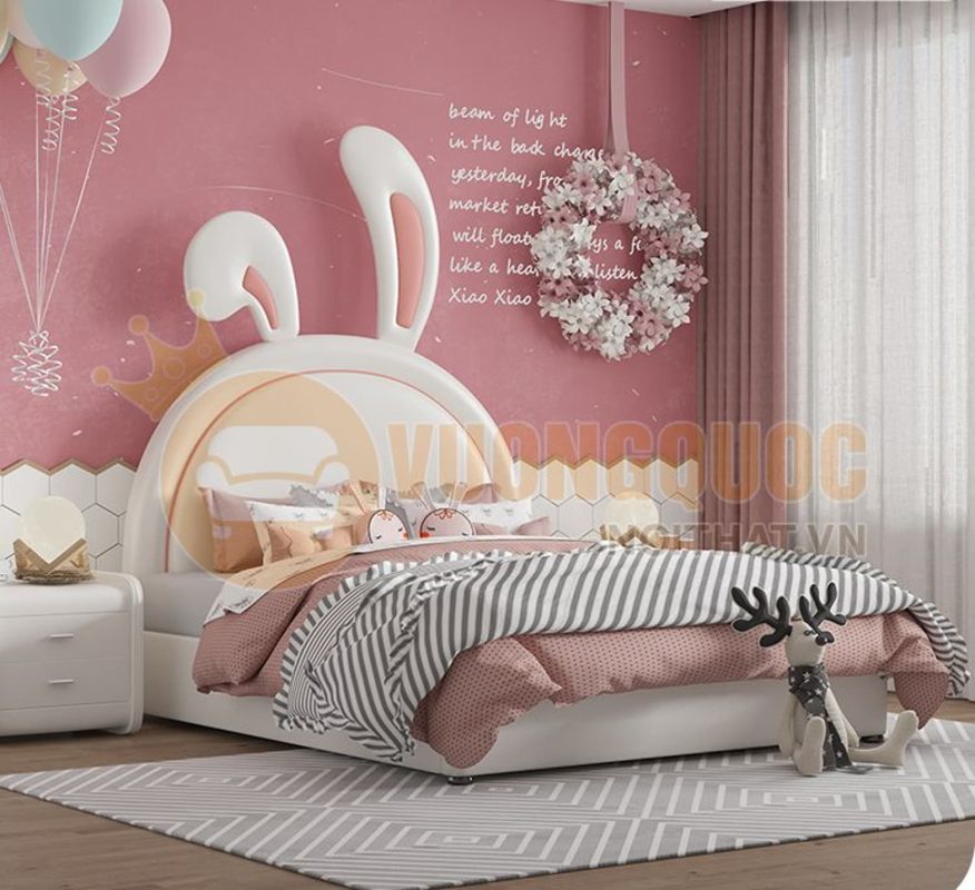 GIƯỜNG NGỦ CHO BÉ GÁI ĐẦU GIƯỜNG TAI THỎ XINH XẮN FDCA01