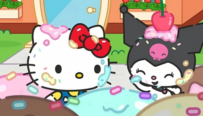 Hình kuromi và hello kitty trò chuyện