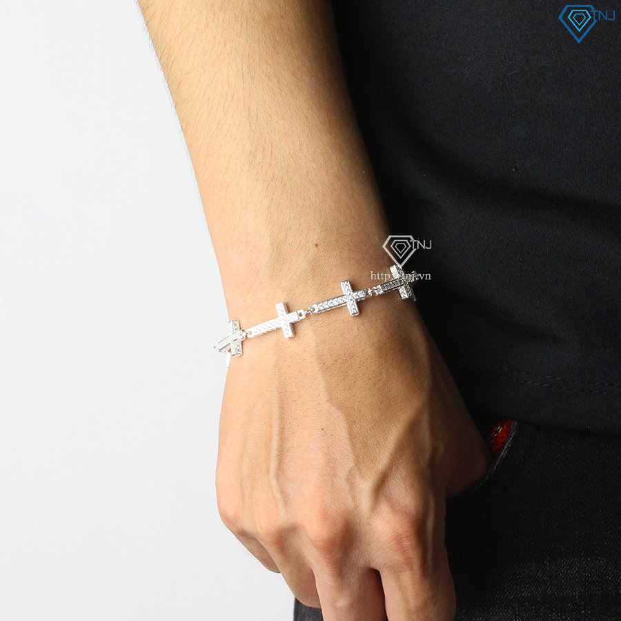 Lắc tay bạc nam hình thánh giá đính đá đẹp LTA0111
