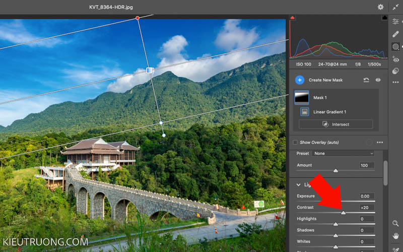 Tăng độ tương phản Contrast để bầu trời xanh hơn trong Photoshop